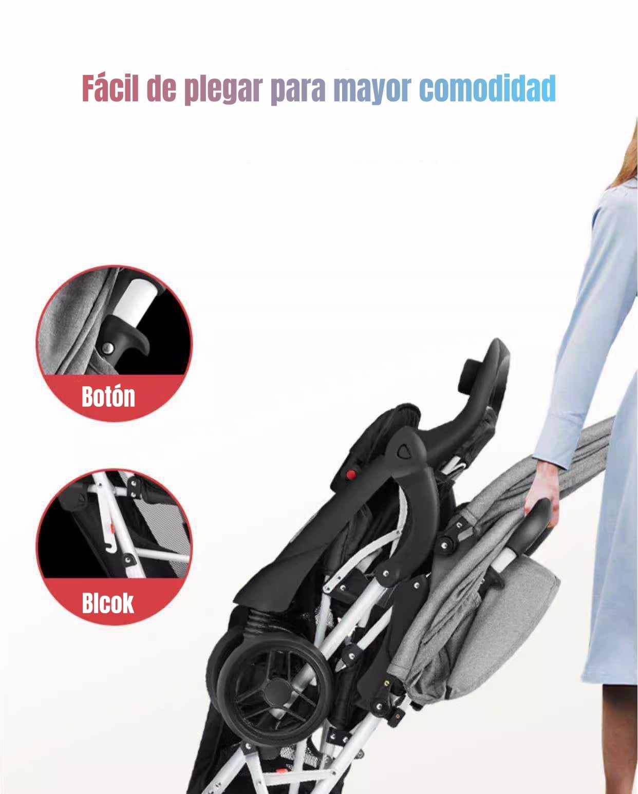 COCHE LUBABYCAS DOBLE DUO RECLINABLE PLEGABLE BY GRIS - 4