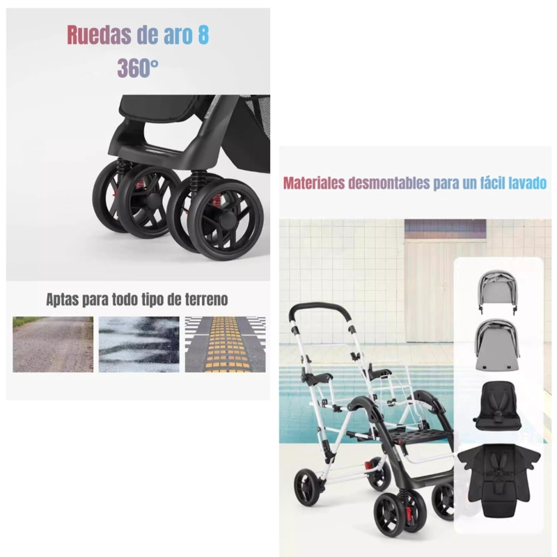 COCHE LUBABYCAS DOBLE DUO RECLINABLE PLEGABLE BY GRIS - 5