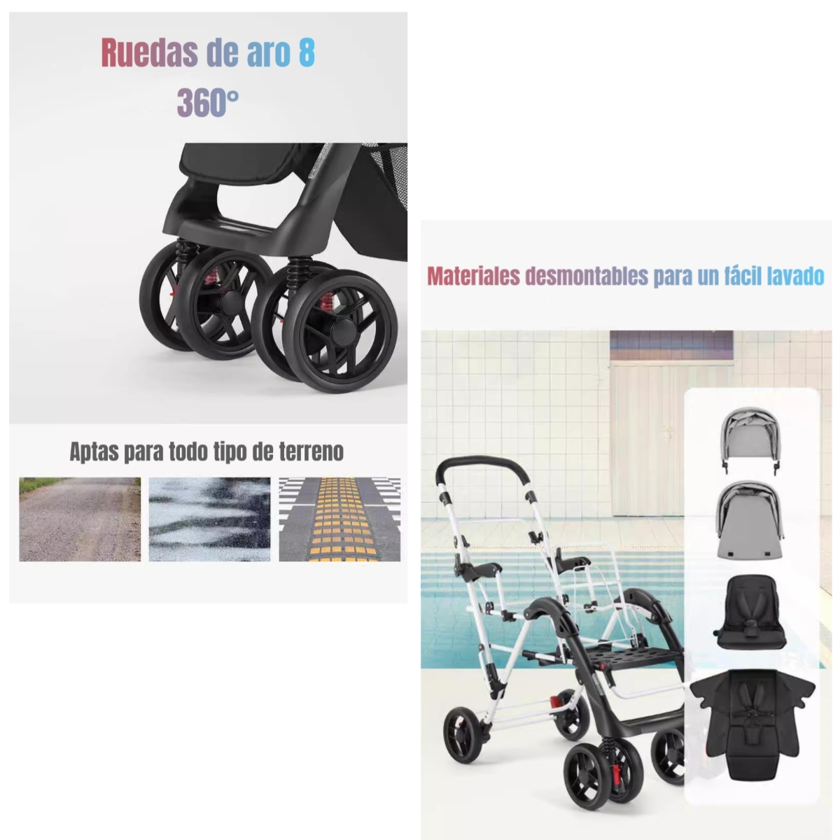 COCHE LUBABYCAS DOBLE DUO RECLINABLE PLEGABLE BY GRIS - 5