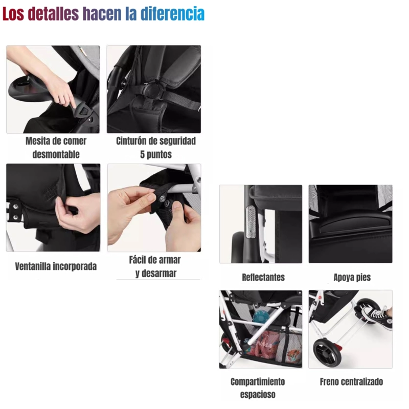 COCHE LUBABYCAS DOBLE DUO RECLINABLE PLEGABLE BY GRIS - 7