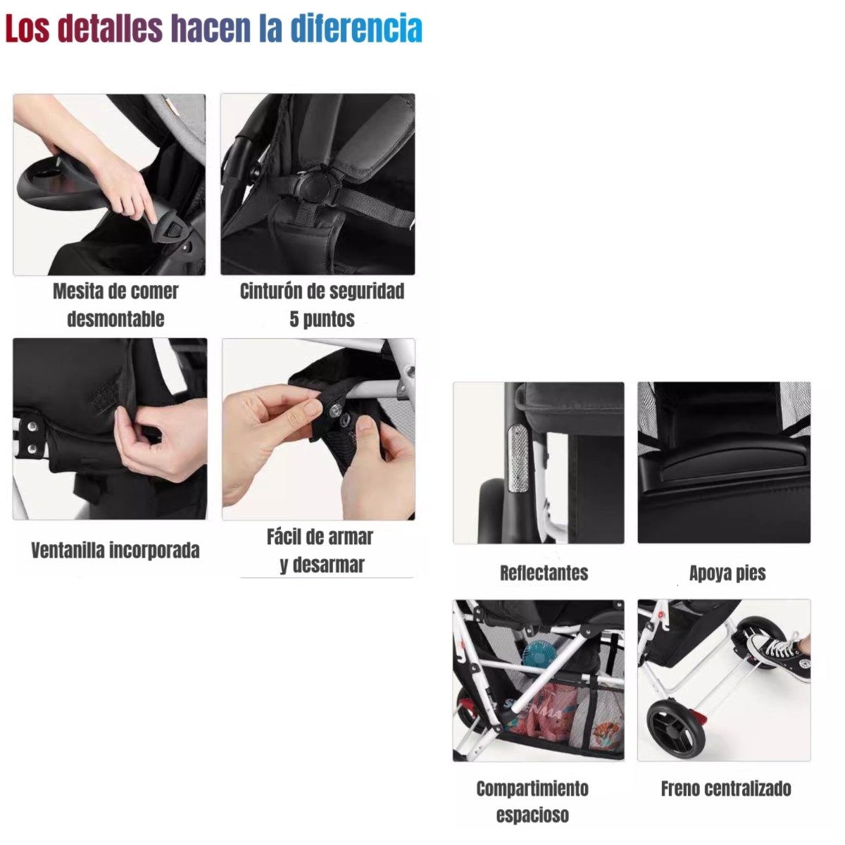 COCHE LUBABYCAS DOBLE DUO RECLINABLE PLEGABLE BY GRIS - 7
