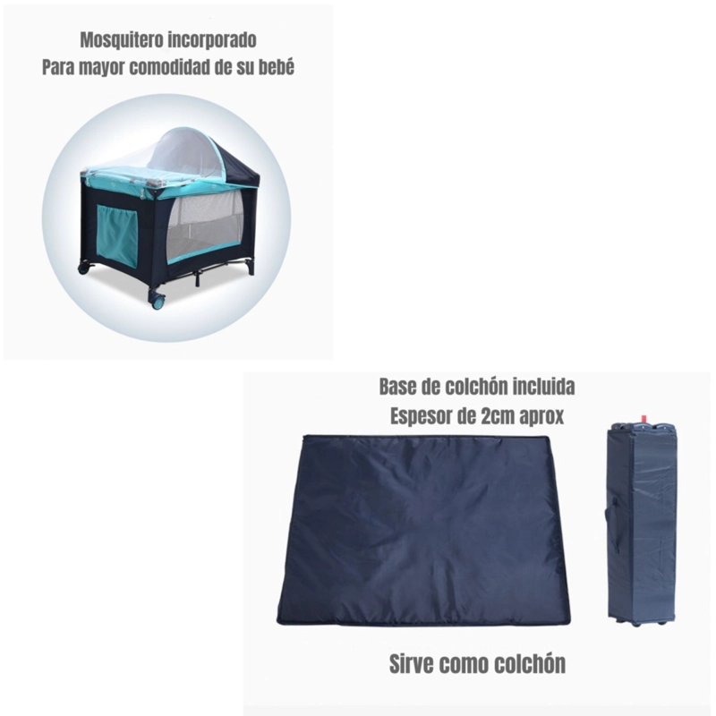 CUNA CORRAL LUBABYCAS MAGIC ACERO AZUL CON MUDADOR MOSQUITERO COLCHÓN - 4