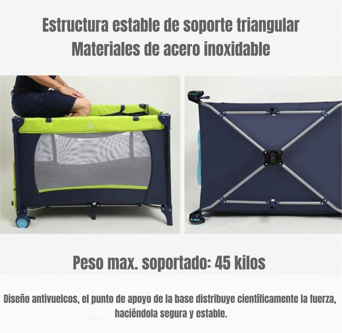 CUNA CORRAL LUBABYCAS MAGIC ACERO AZUL CON MUDADOR MOSQUITERO COLCHÓN - 8