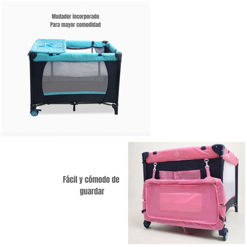 CUNA CORRAL LUBABYCAS MAGIC ACERO ROSADA CON MUDADOR MOSQUITERO COLCHÓN - 3
