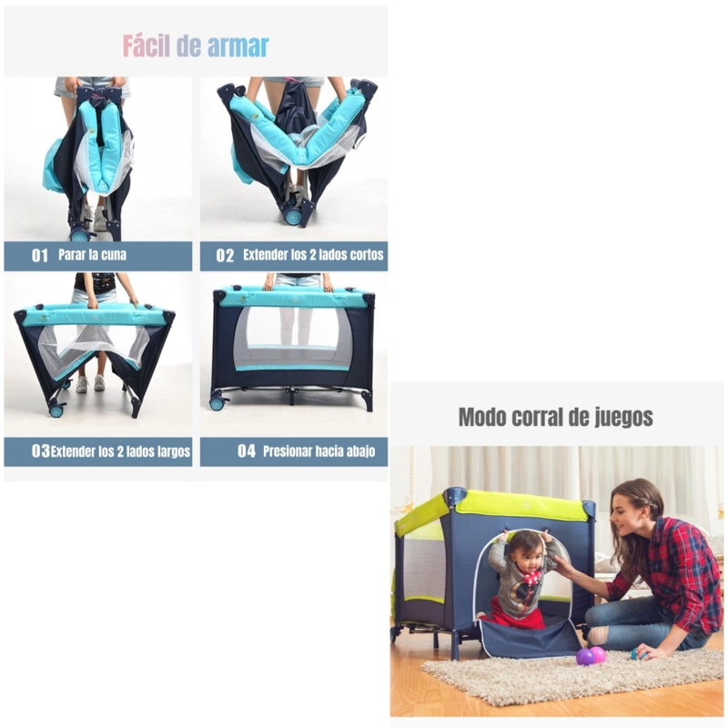 CUNA CORRAL LUBABYCAS MAGIC ACERO ROSADA CON MUDADOR MOSQUITERO COLCHÓN - 5