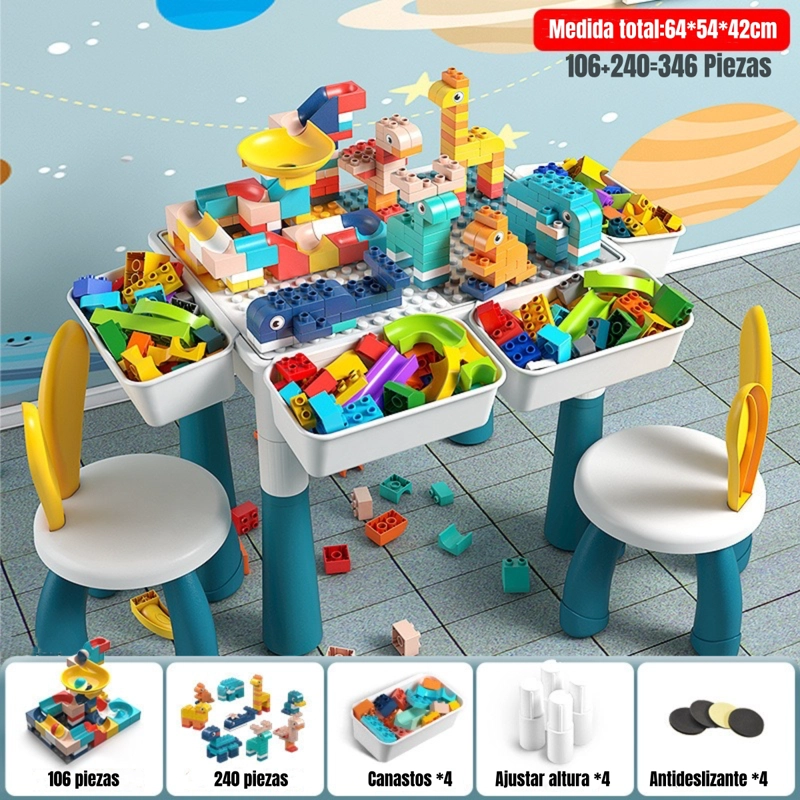 MESA DE BLOQUES LUBABYCAS AZUL 346 PIEZAS Y 2 SILLAS BY LUBABYACS - 2