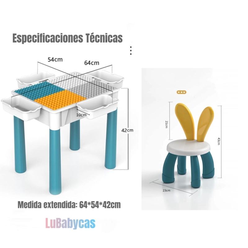 MESA DE BLOQUES LUBABYCAS AZUL 346 PIEZAS Y 2 SILLAS BY LUBABYACS - 8