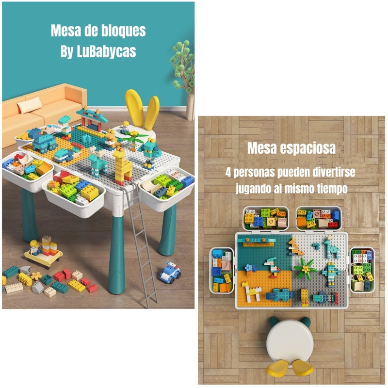 MESA DE BLOQUES LUBABYCAS AZUL 342 PIEZAS Y 2 SILLAS BY LUBABYACS - 3