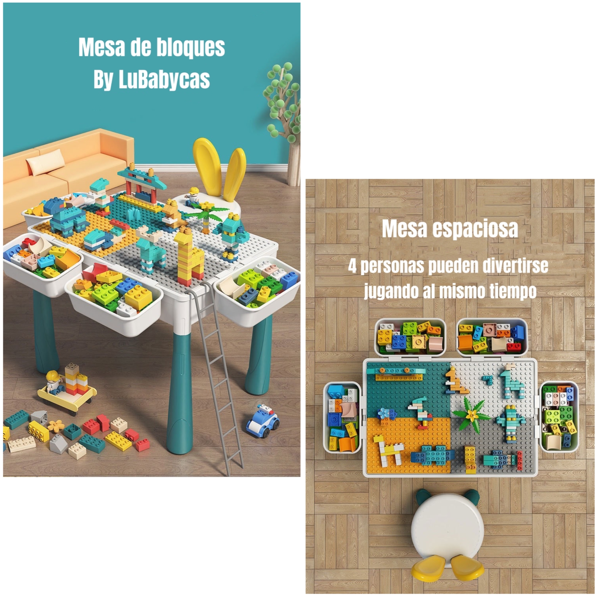 MESA DE BLOQUES LUBABYCAS AZUL 342 PIEZAS Y 2 SILLAS BY LUBABYACS - 3