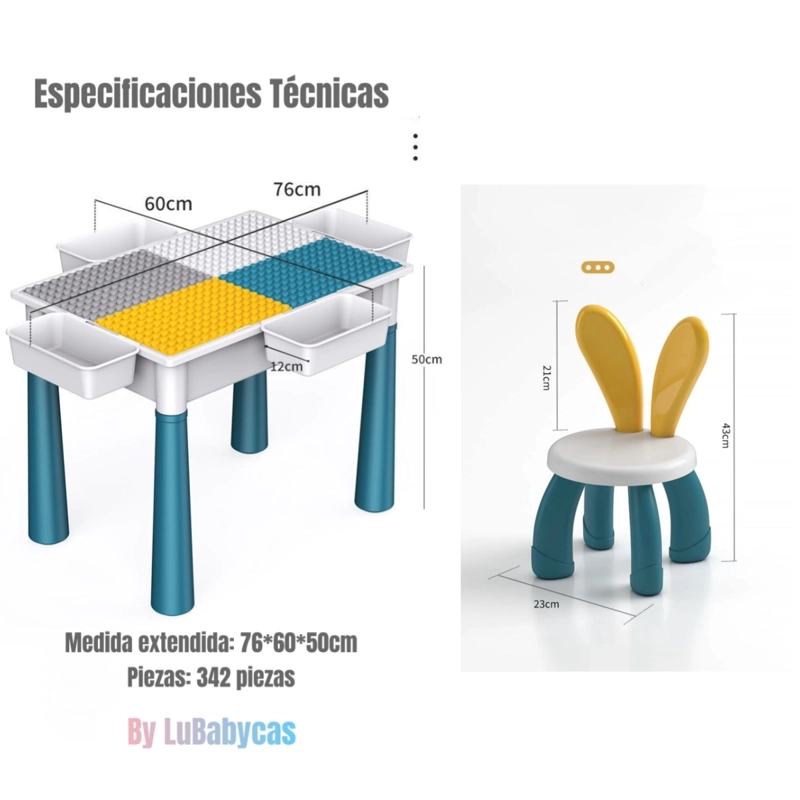 MESA DE BLOQUES LUBABYCAS AZUL 342 PIEZAS Y 2 SILLAS BY LUBABYACS - 8
