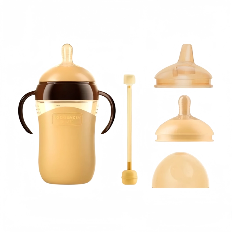MAMADERA LUBABYCAS 240ML CON CHUPETES Y CEPILLO LIMPIEZA CAFÉ - 1