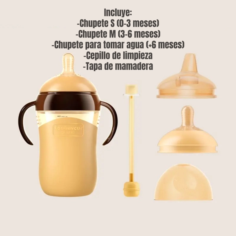 MAMADERA LUBABYCAS 240ML CON CHUPETES Y CEPILLO LIMPIEZA CAFÉ - 2