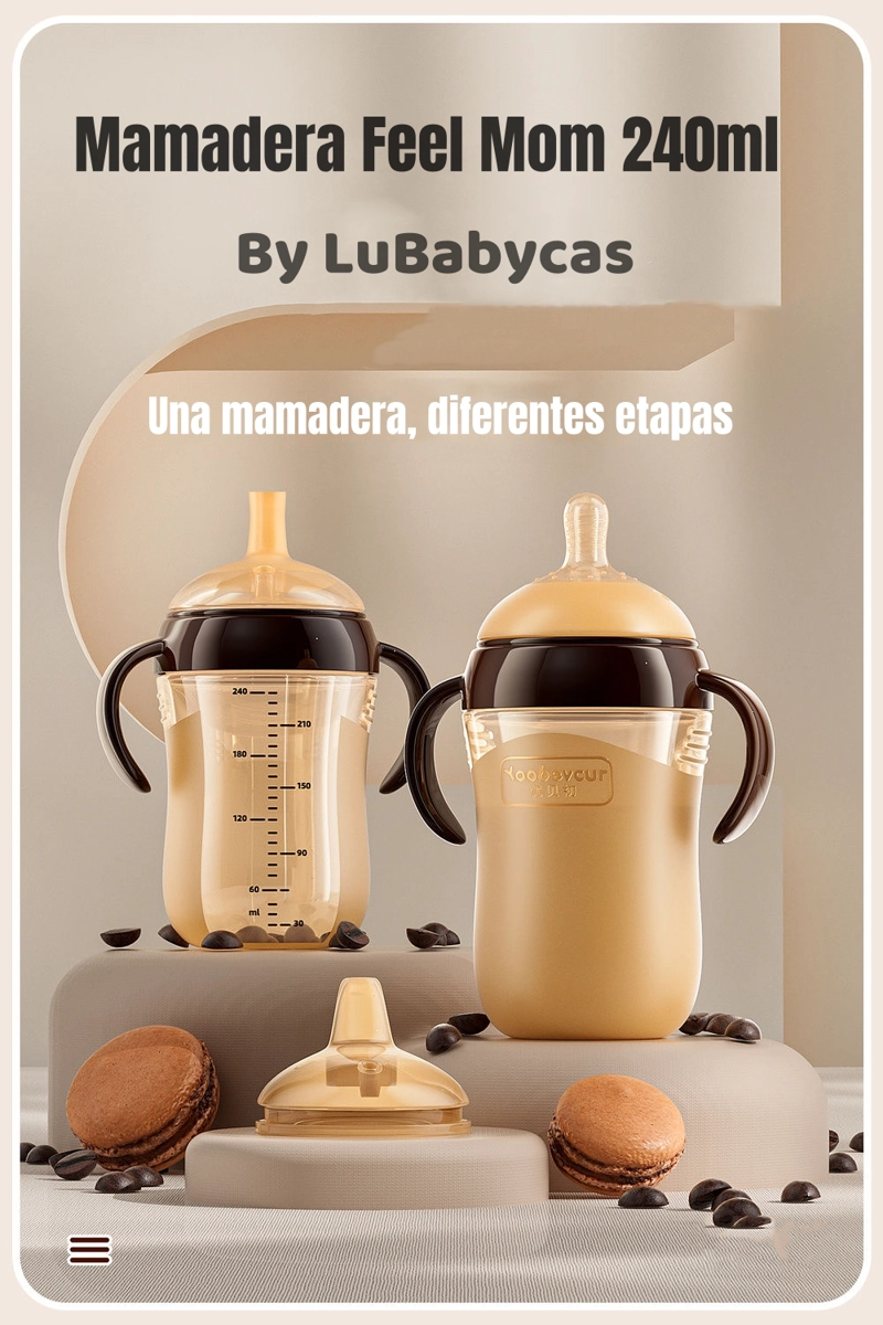 MAMADERA LUBABYCAS 240ML CON CHUPETES Y CEPILLO LIMPIEZA CAFÉ - 3