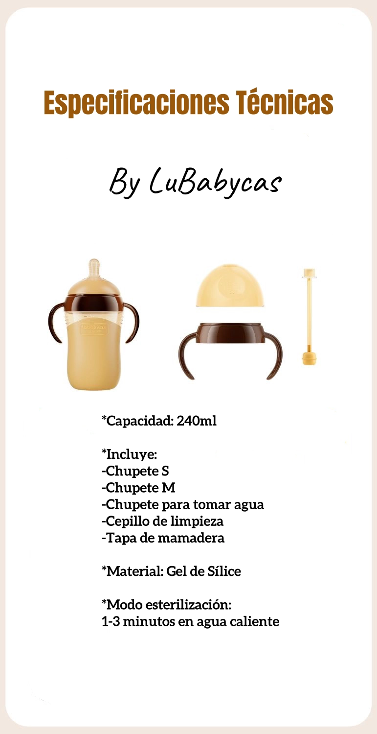 MAMADERA LUBABYCAS 240ML CON CHUPETES Y CEPILLO LIMPIEZA CAFÉ - 8