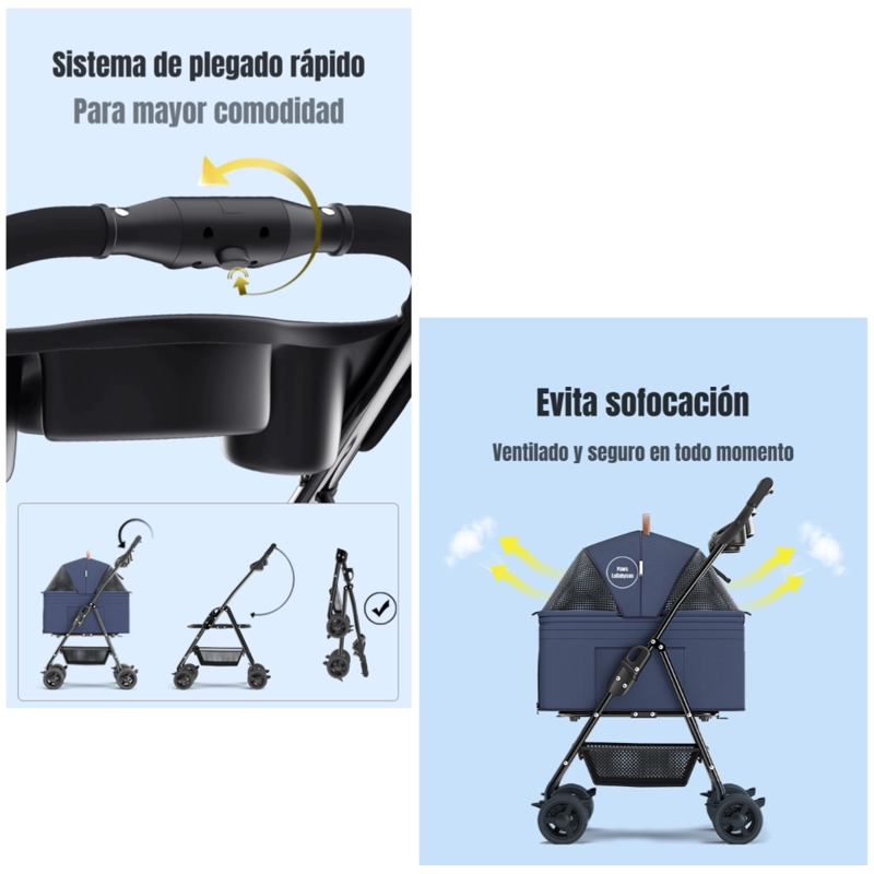COCHE LINO MASCOTAS PLEGABLE LUBABYCAS NEGRO 2 EN 1 - 4