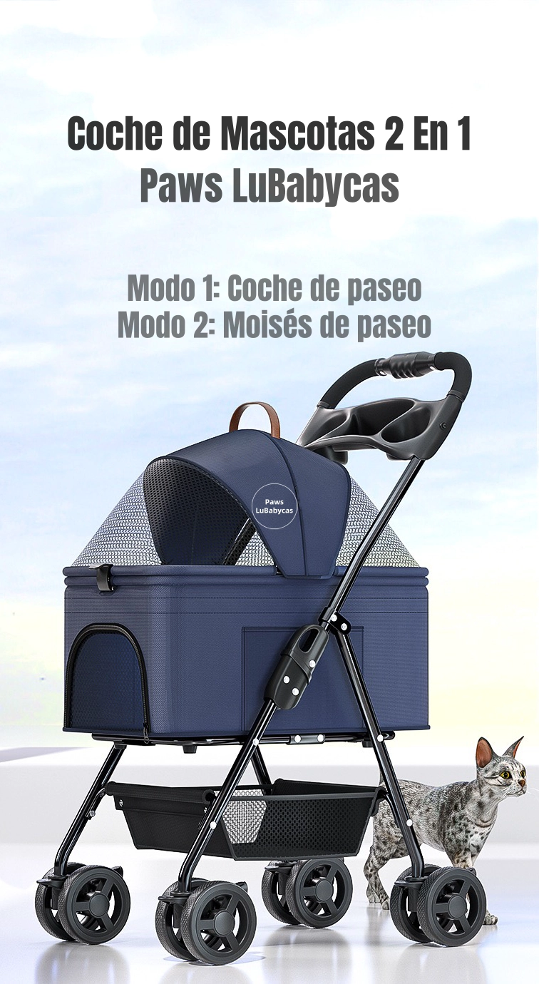 COCHE LINO MASCOTAS PLEGABLE LUBABYCAS ROSADO 2 EN 1 - 2