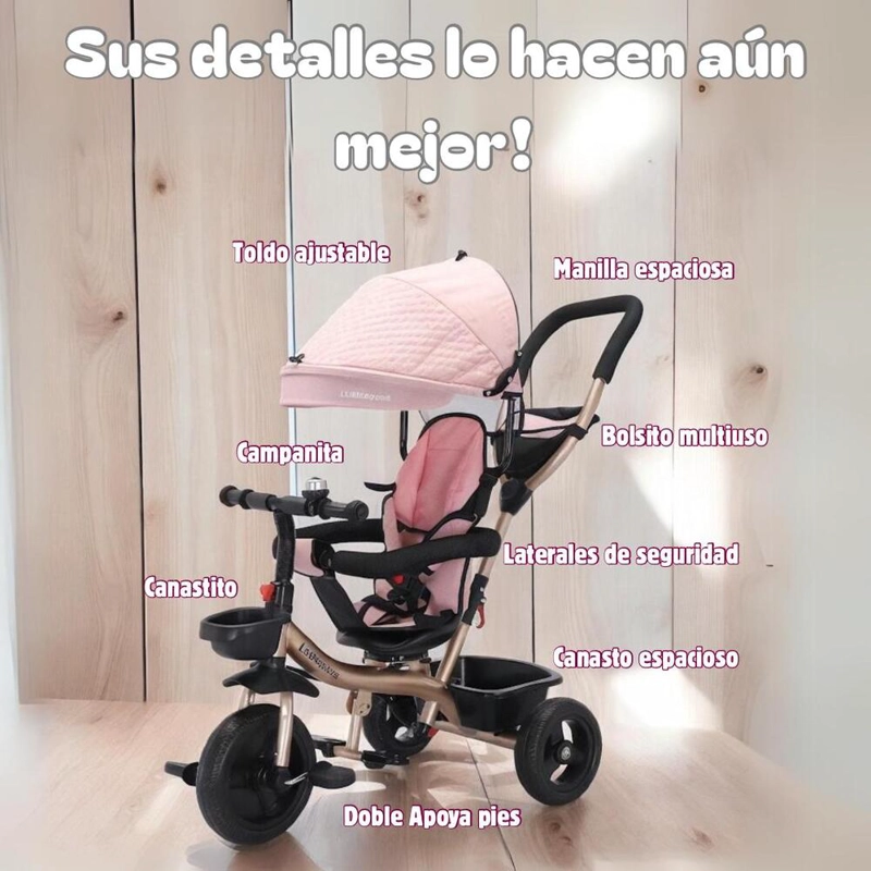 TRICICLO 3 EN 1 CON APOYA PIES 360°LUBABYCAS NEGRO - 4