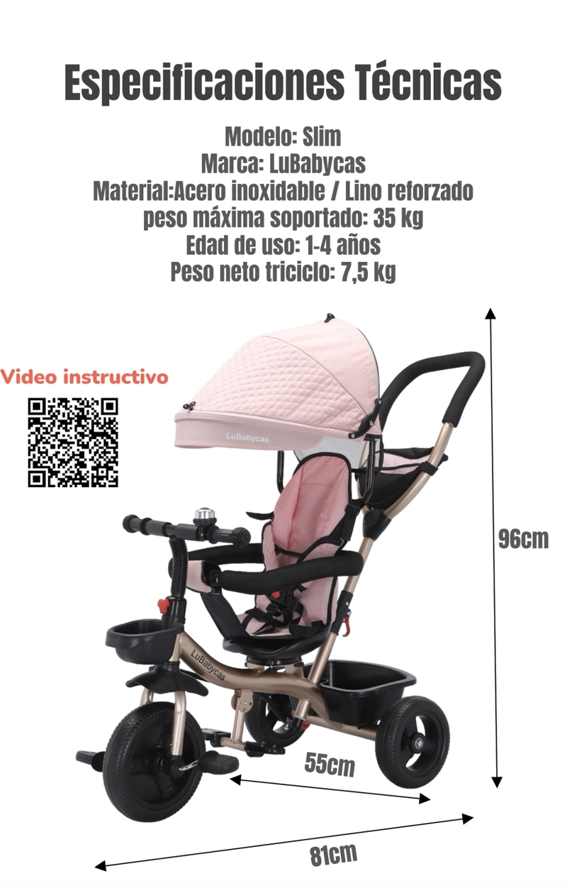 TRICICLO 3 EN 1 CON APOYA PIES 360°LUBABYCAS NEGRO - 7