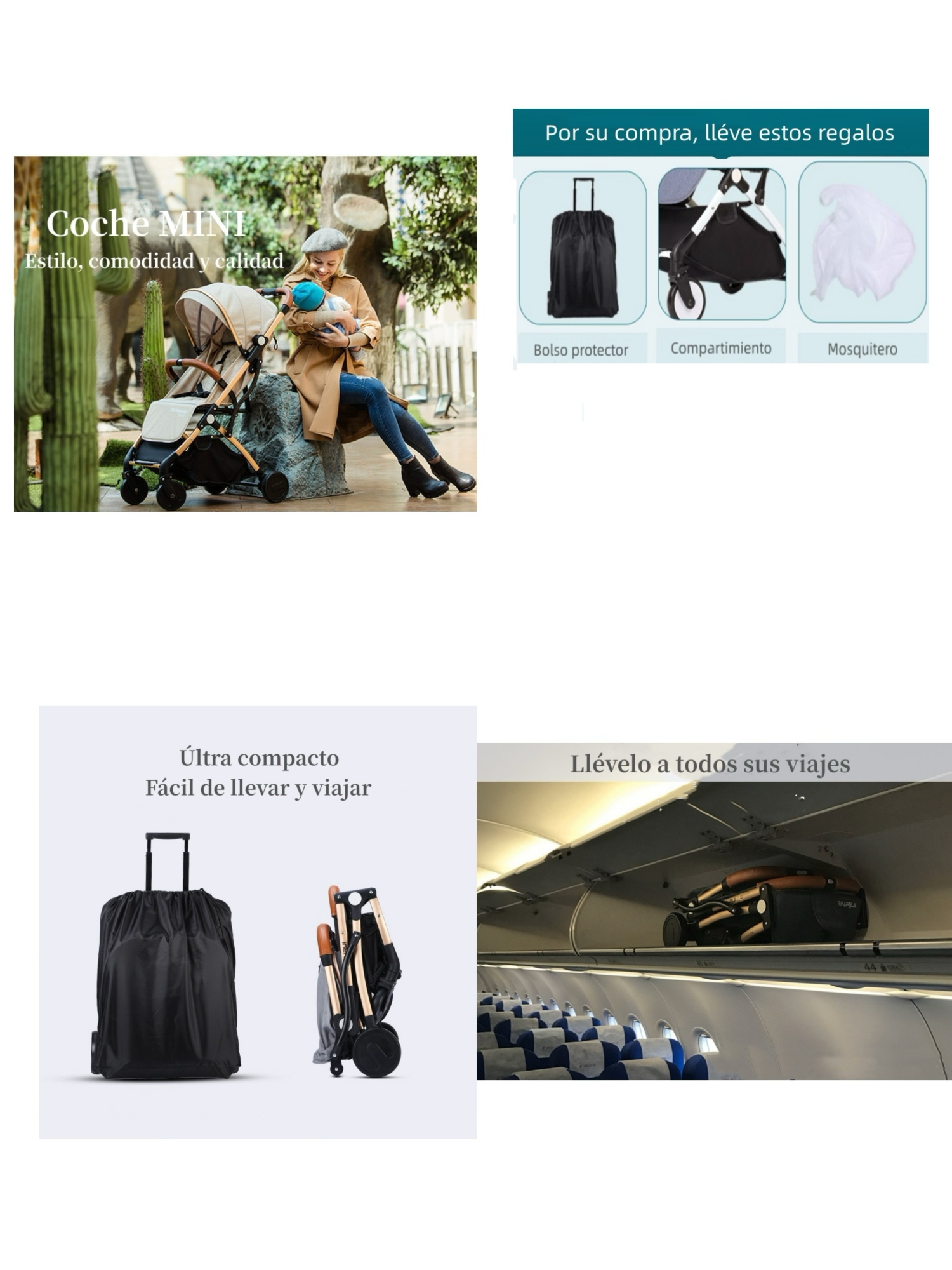 COCHE PASEO LUBABYCAS ALUMINIO CON ACCESORIOS NEGRO - 2