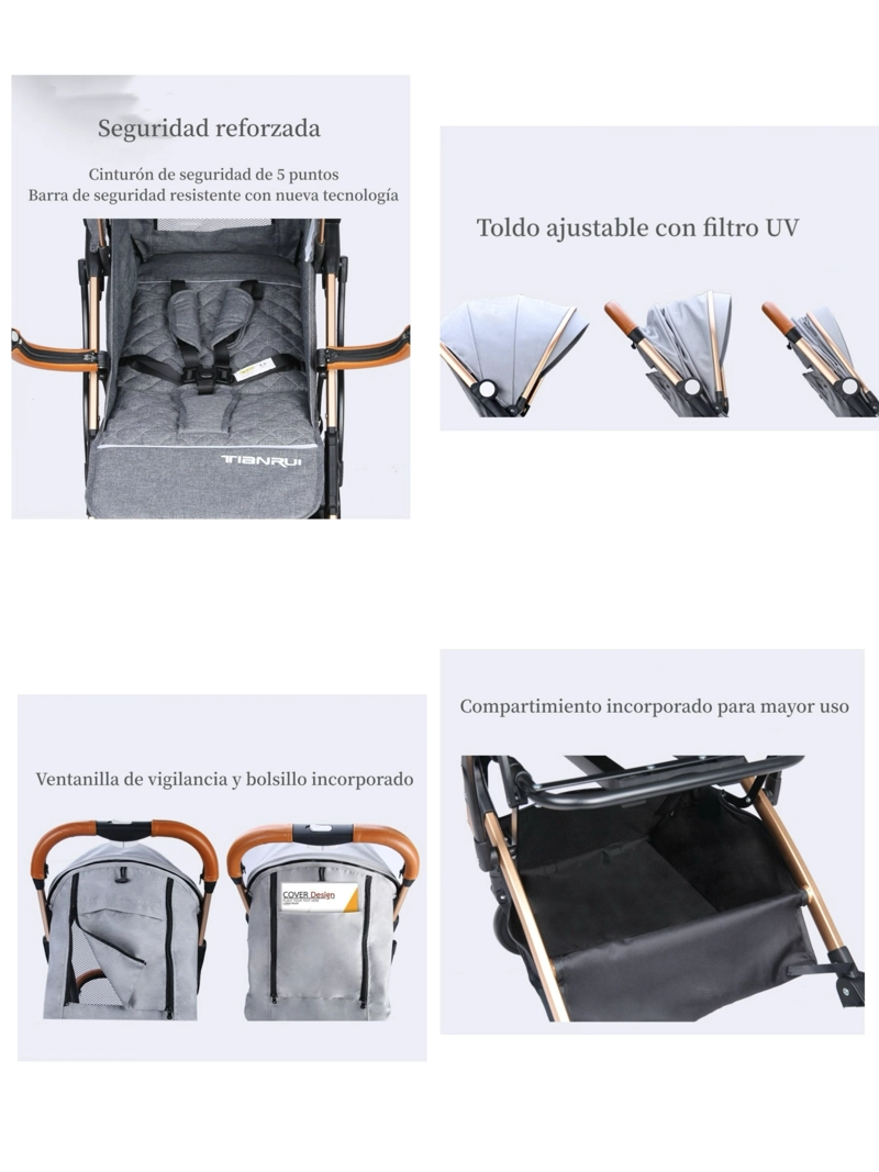 COCHE PASEO LUBABYCAS ALUMINIO CON ACCESORIOS NEGRO - 4