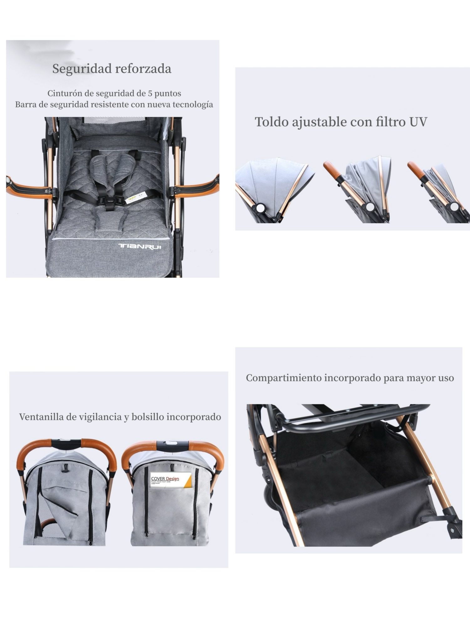 COCHE PASEO LUBABYCAS ALUMINIO CON ACCESORIOS NEGRO - 4