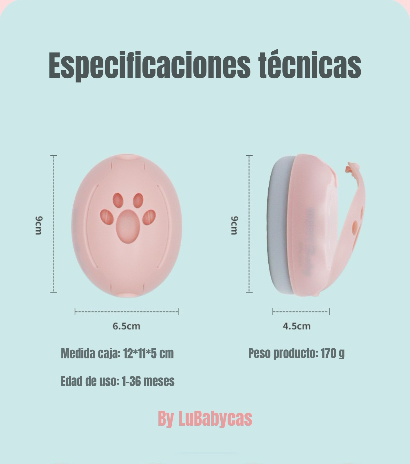 OREJERAS LUBABYCAS ANTIRUIDO AURICULARES PROTECTORES BEBÉS ROSADO - 8