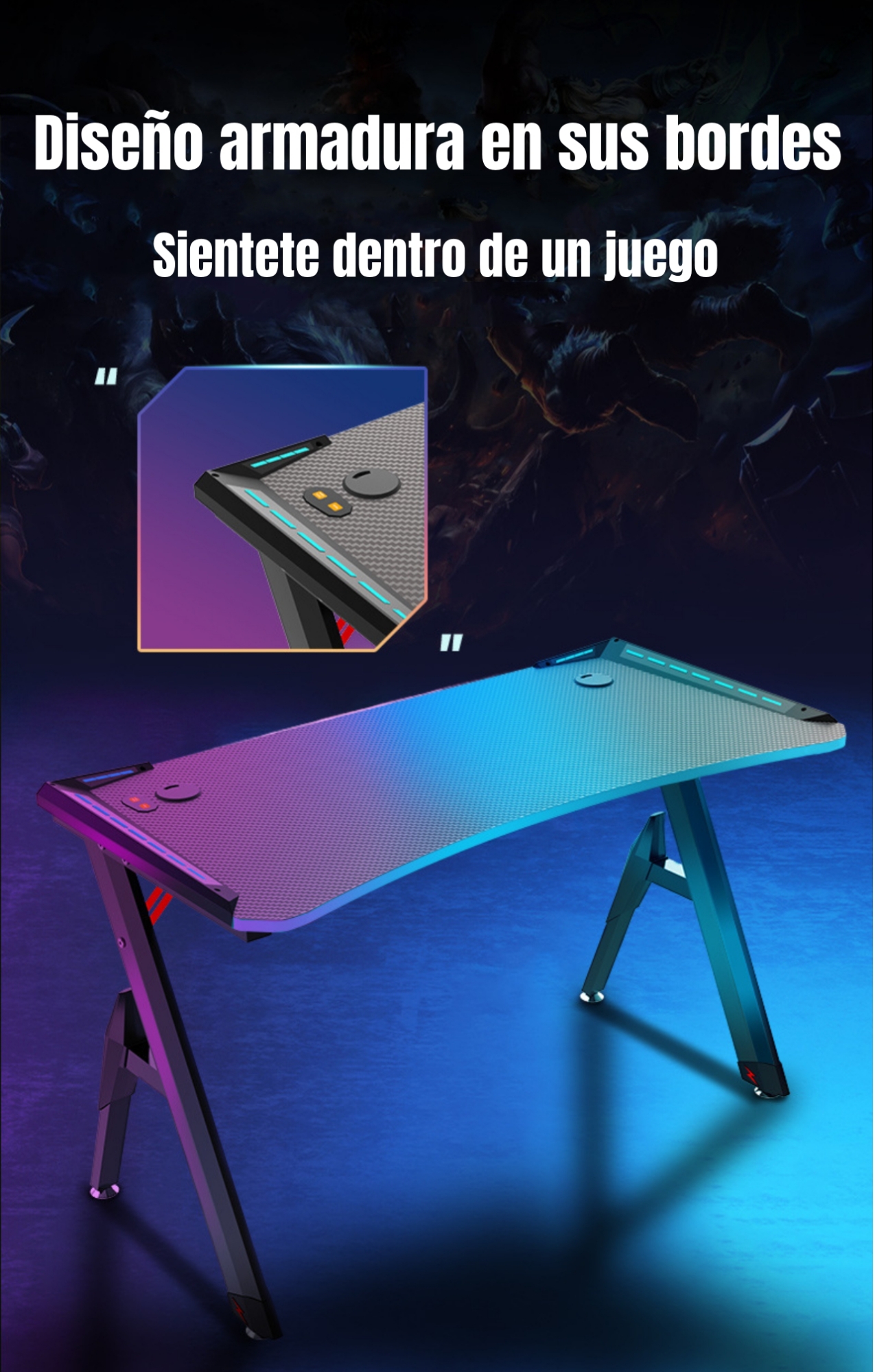 ESCRITORIO LUBABYCAS GAMER CON LUCES 140X60X73CM BY NEGRO - 3