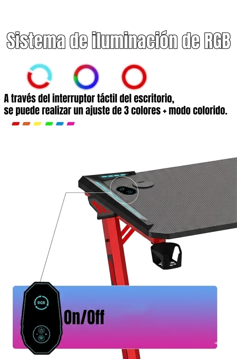 ESCRITORIO LUBABYCAS GAMER CON LUCES 120X60X73CM NEGRO - 3