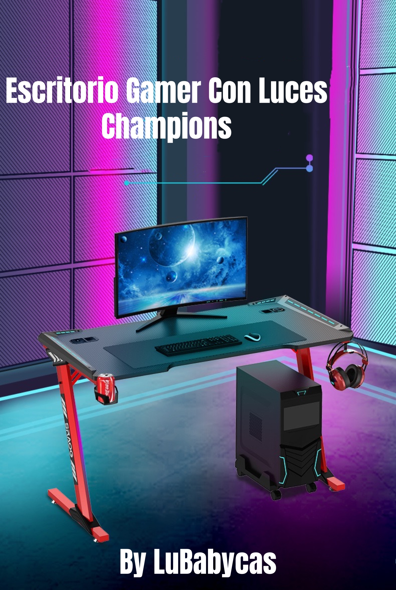 ESCRITORIO LUBABYCAS GAMER CON LUCES 140X60X73CM NEGRO - 2