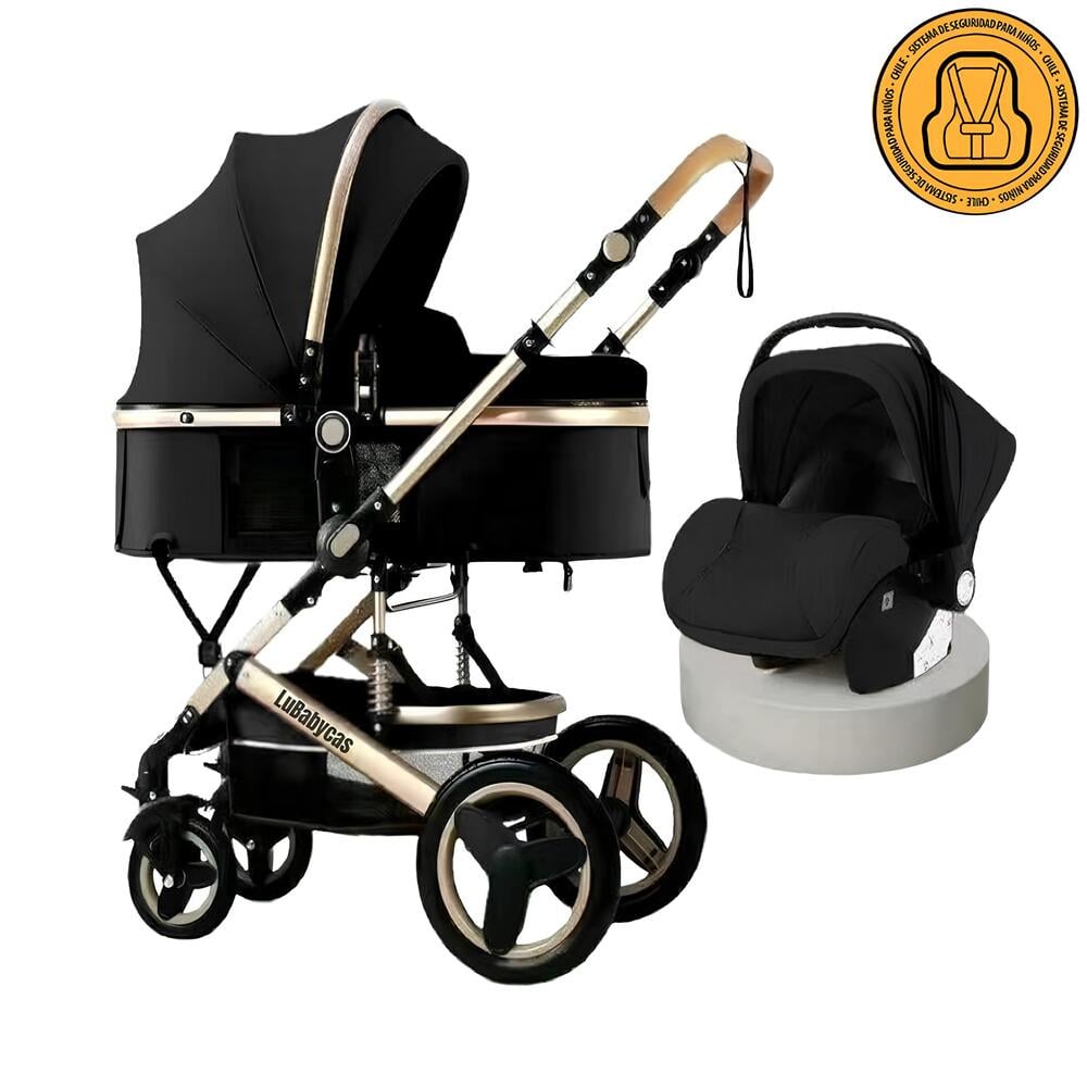 COCHE CUNA LUBABYCAS CON SILLA NIDO MUCHOS ACCESORIOS NEGRO - 1