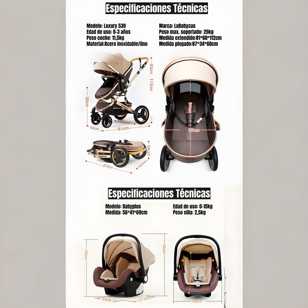 COCHE CUNA LUBABYCAS CON SILLA NIDO MUCHOS ACCESORIOS NEGRO - 3