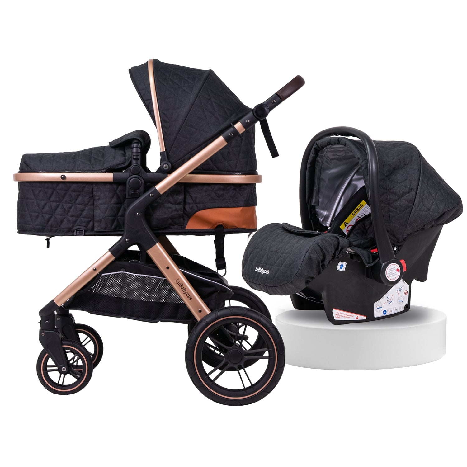 COCHE CUNA LUBABYCAS BABYPLUS CON SILLA NIDO Y ACCESORIOS NEGRO - 1