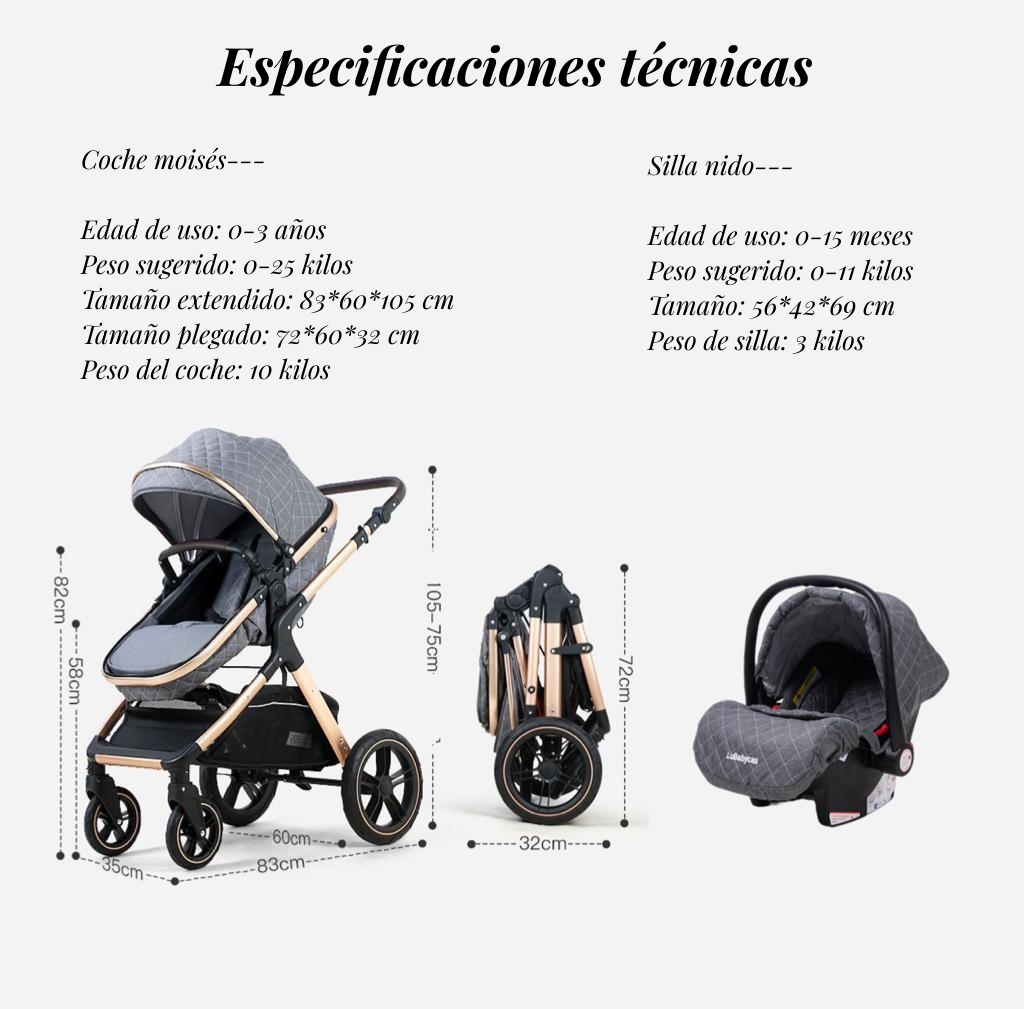 COCHE CUNA LUBABYCAS BABYPLUS CON SILLA NIDO Y ACCESORIOS NEGRO - 8
