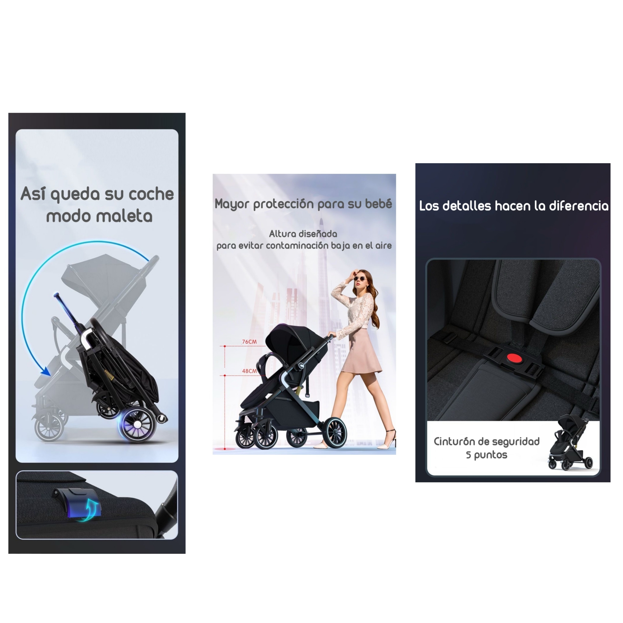 COCHE DE PASEO REVERSIBLE PREMIUM LUBABYCAS NEGRO - 6