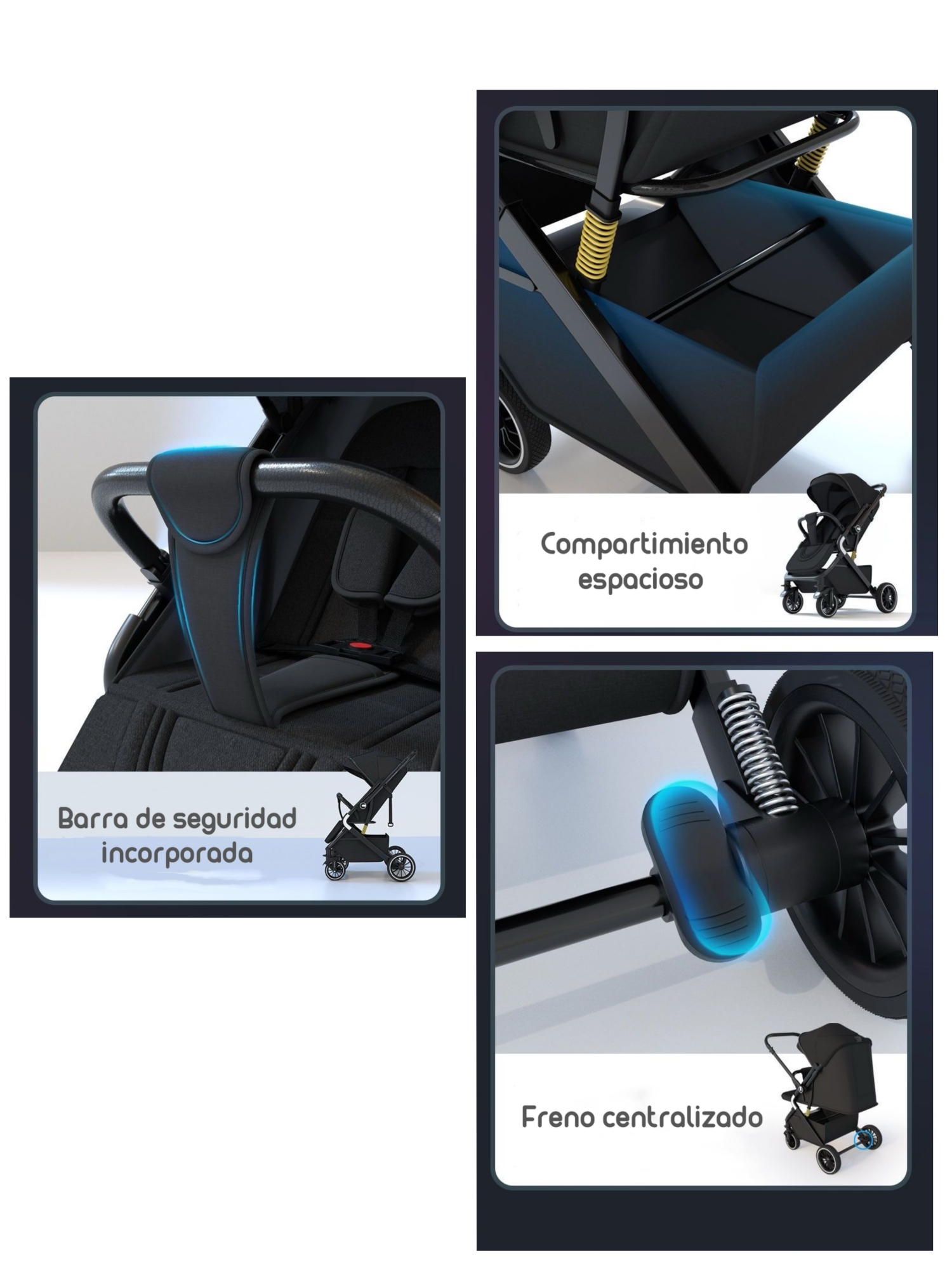COCHE DE PASEO REVERSIBLE PREMIUM LUBABYCAS NEGRO - 7