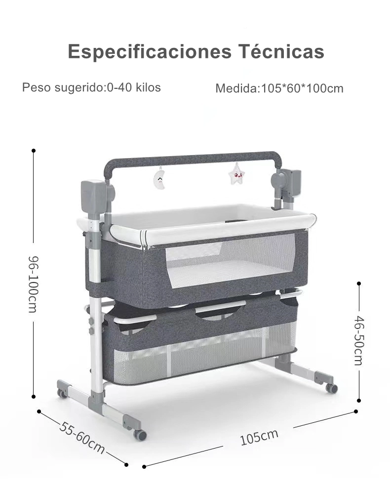 CUNA COLECHO LUBABYCAS ECLASS ACERO GRIS MECEDORA ELÉCTRICA - 8