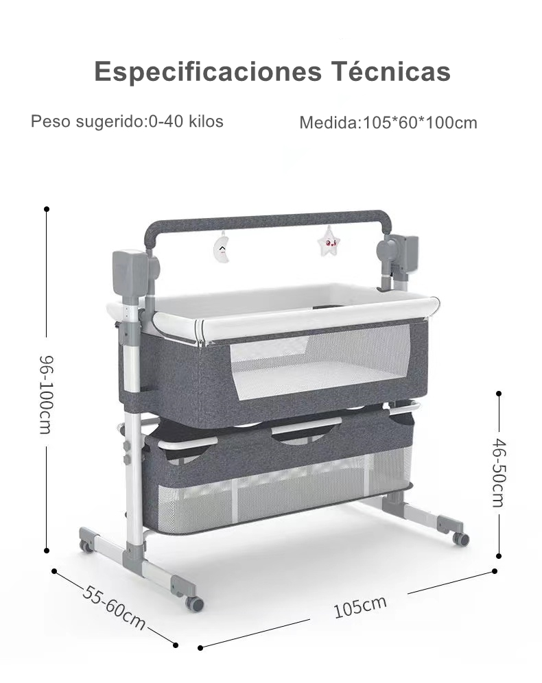 CUNA COLECHO LUBABYCAS ECLASS ACERO GRIS MECEDORA ELÉCTRICA - 8