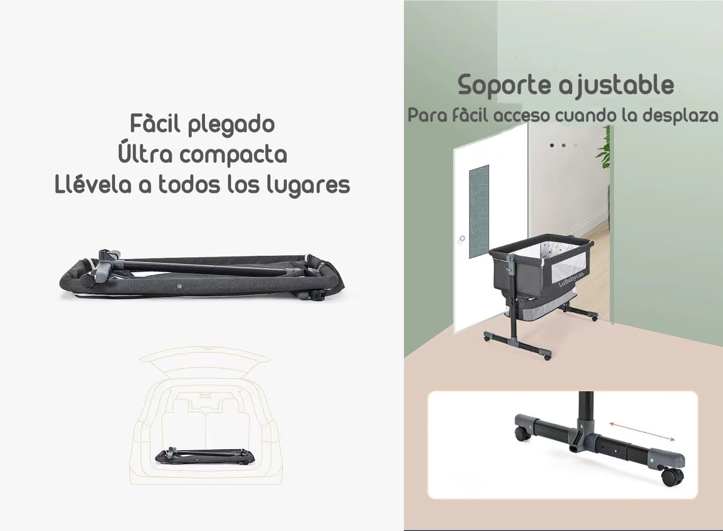 CUNA COLECHO CON MUDADOR Y ACCESORIOS LUBABYCAS GRIS - 5