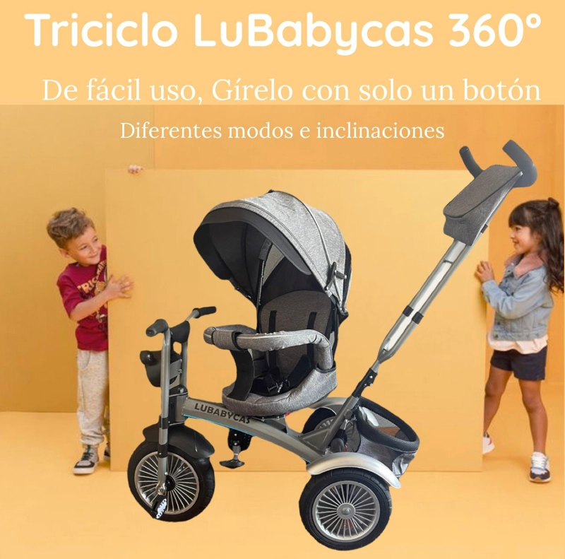 TRICICLO LUBABYCAS MULTIFUNCIONAL 360° CON LUCES NEGRO - 2