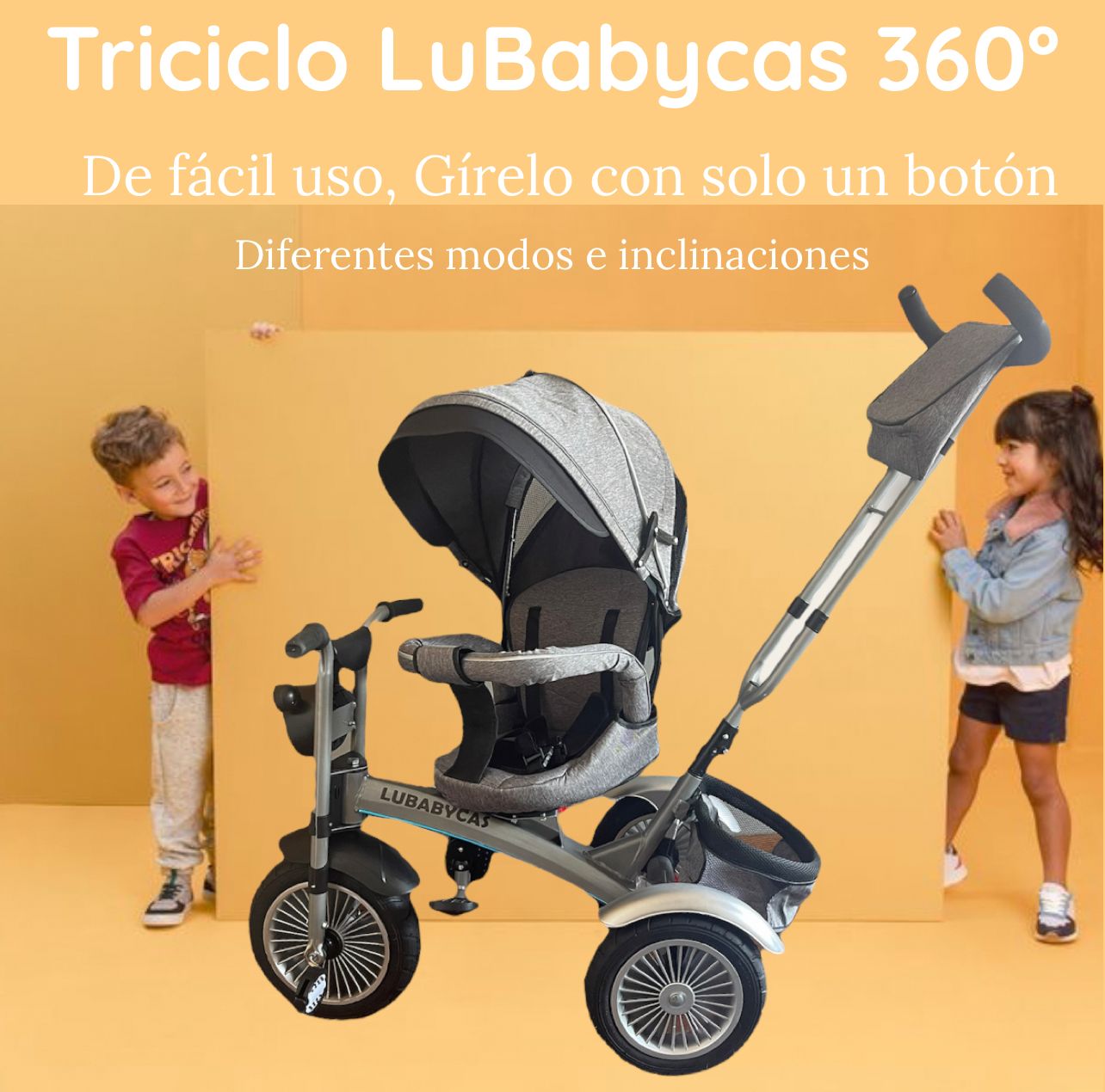 TRICICLO LUBABYCAS MULTIFUNCIONAL 360° CON LUCES NEGRO - 2