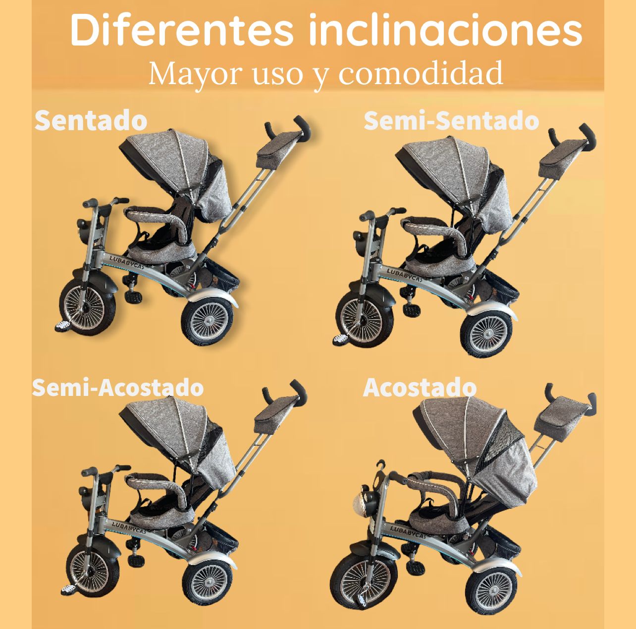 TRICICLO LUBABYCAS MULTIFUNCIONAL 360° CON LUCES NEGRO - 6