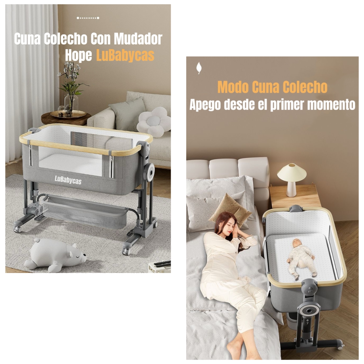 CUNA COLECHO LUBABYCAS HOPE ACERO GRIS CON MUDADOR COLCHÓN MOSQUITERO - 3