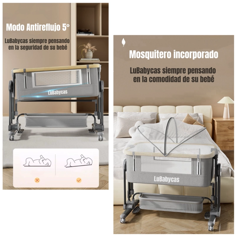 CUNA COLECHO LUBABYCAS HOPE ACERO ROSADA CON MUDADOR COLCHÓN MOSQUITERO - 6