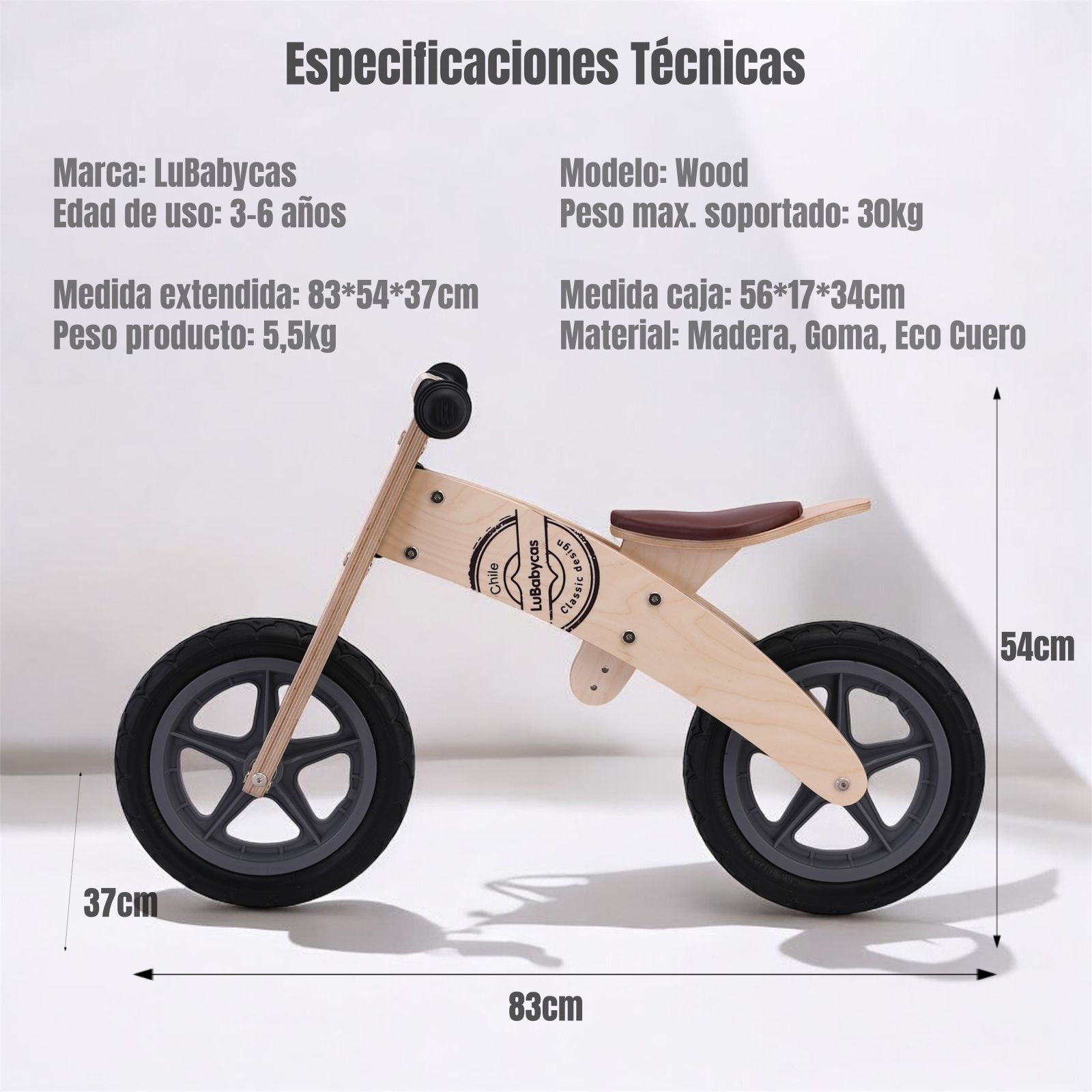 BICICLETA LUBABYCAS EQUILIBRIO MADERA WOOD CAFÉ - 8