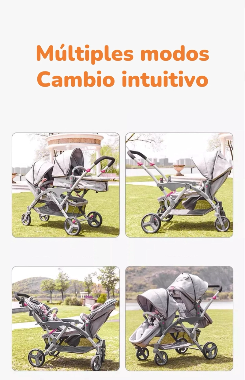 COCHE LUBABYCAS DUPE DOBLE DUO RECLINABLE 6 MODOS EN 1 GRIS - 5