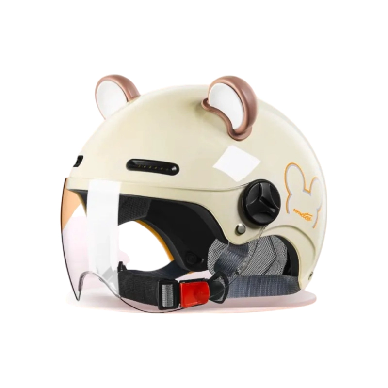 CASCO BICICLETA REGULABLE CON MICA PARA NIÑOS CREMA - 1