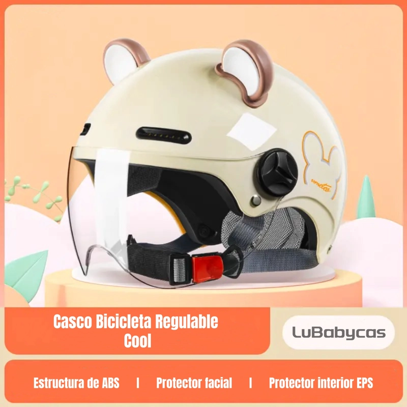 CASCO BICICLETA REGULABLE CON MICA PARA NIÑOS CREMA - 2
