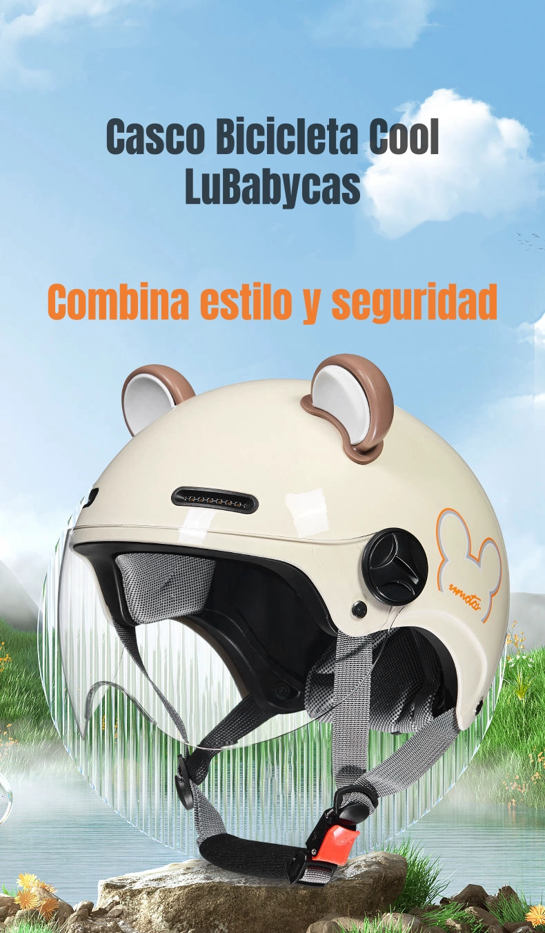 CASCO BICICLETA REGULABLE CON MICA PARA NIÑOS CREMA - 3