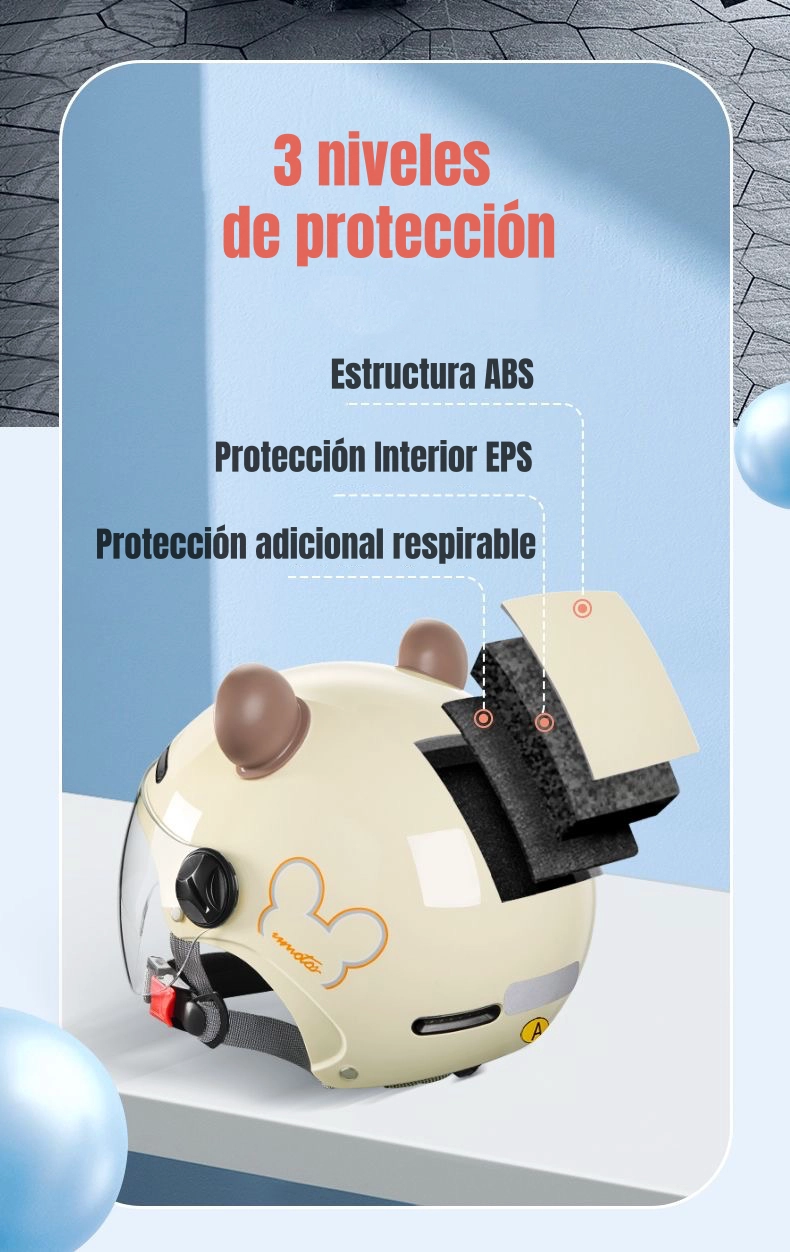 CASCO BICICLETA REGULABLE CON MICA PARA NIÑOS CREMA - 4