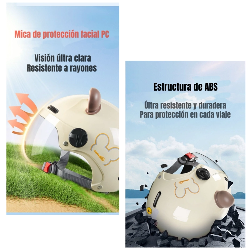 CASCO BICICLETA REGULABLE CON MICA PARA NIÑOS CREMA - 5